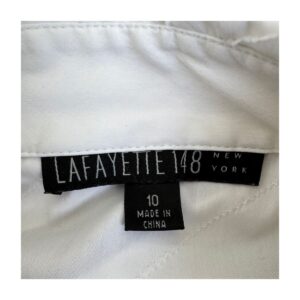 camisa blanca escultural lafayette 148 new york con textura diagonal y mangas entre tres cuartos y largas
