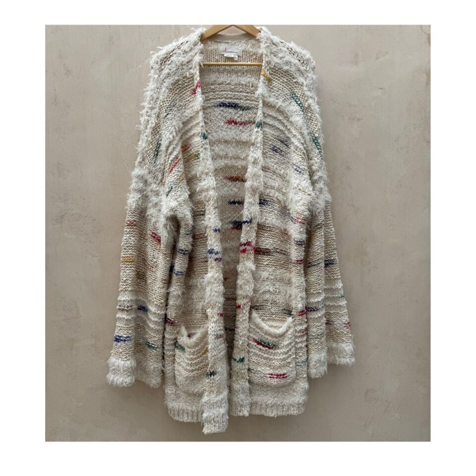 Cárdigan Margo vainilla tostado de Anthropologie con rayas multicolor