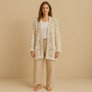 Cárdigan Margo Anthropologie en tono vainilla tostado con rayas multicolor