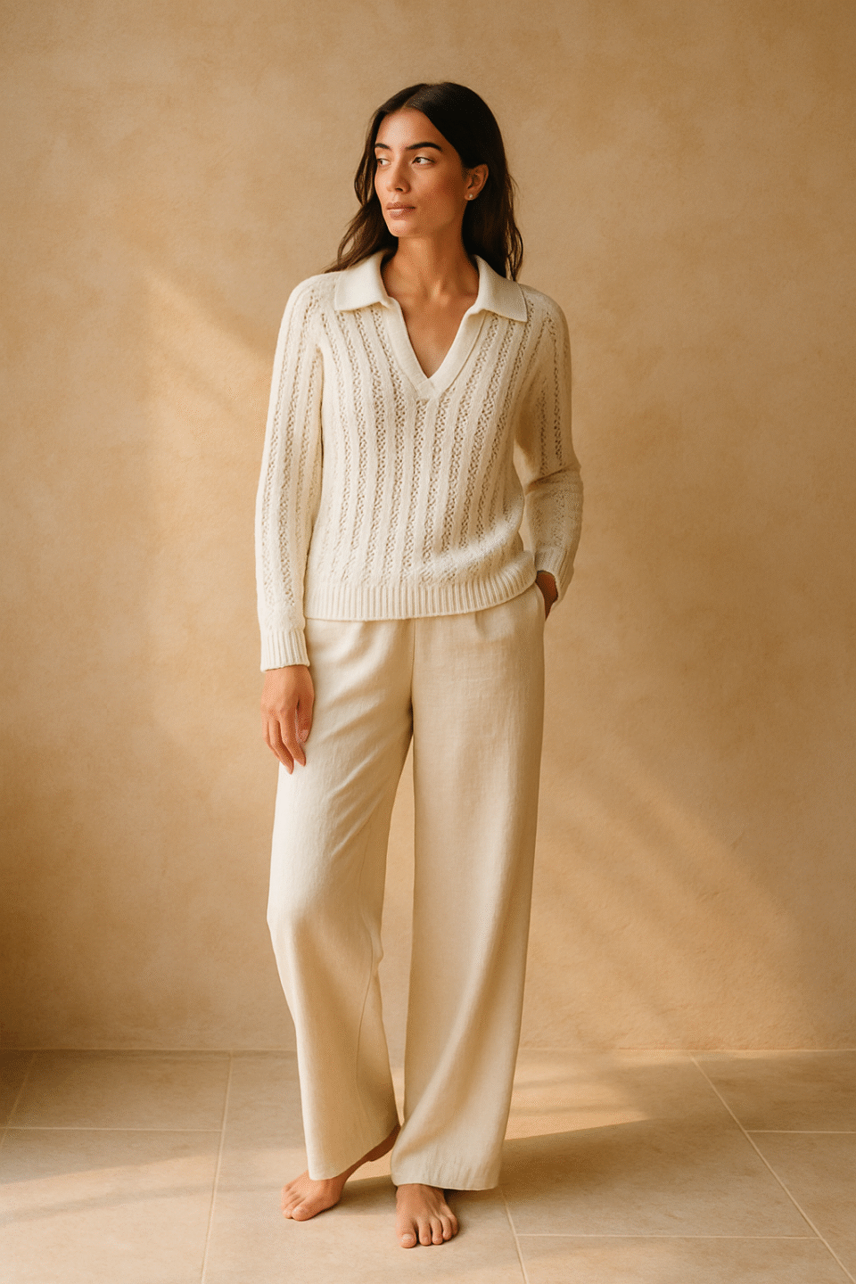 polo knit haven well within blanco óptico tejido punto abierto talla S