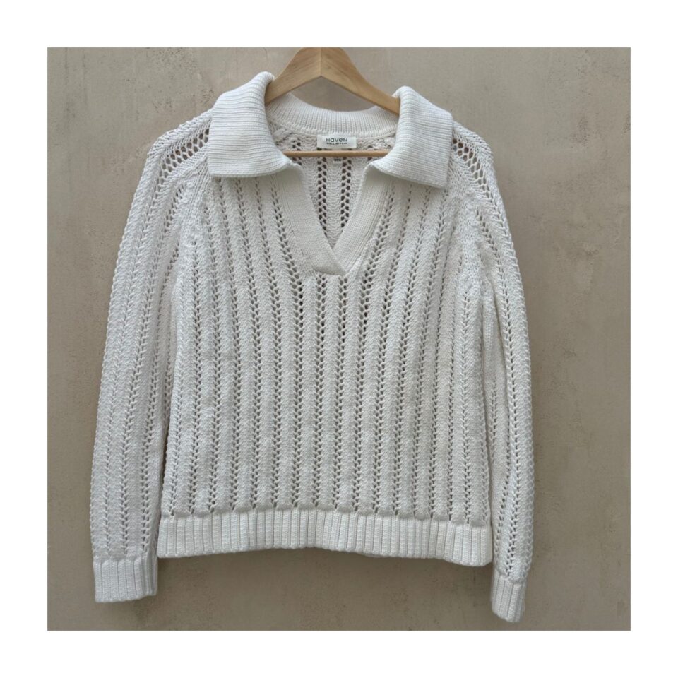 polo knit haven well within blanco óptico tejido punto abierto talla S