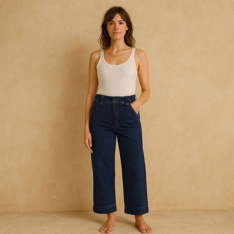 pantalón denim mother the zipped greaser loop corte recto tiro alto cropped