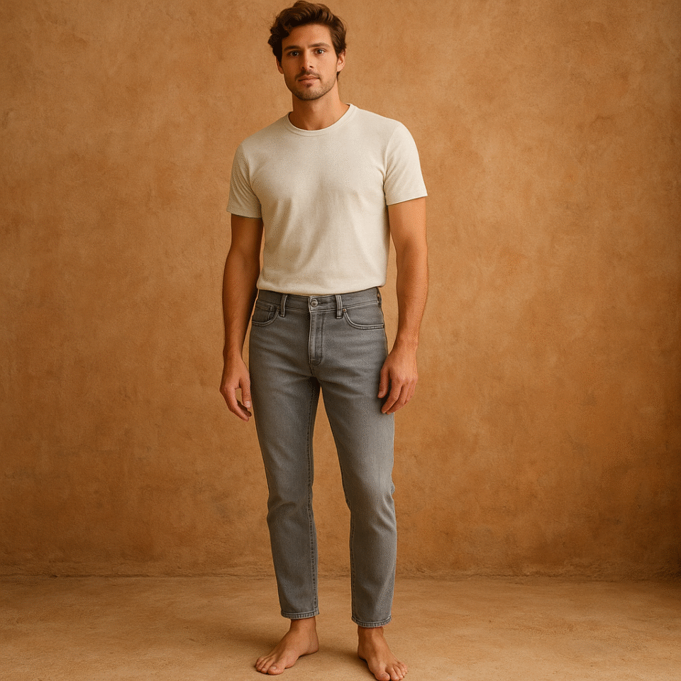Jeans Faherty gris acero corte ankle recto con mezcla de algodón y lyocell