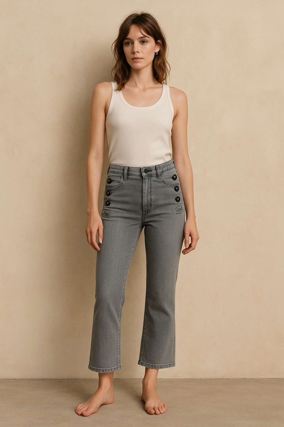 Jeans J Brand modelo Zion crop boot mid rise en denim gris nube, talla 28, diseño californiano minimalista y lujo refinado