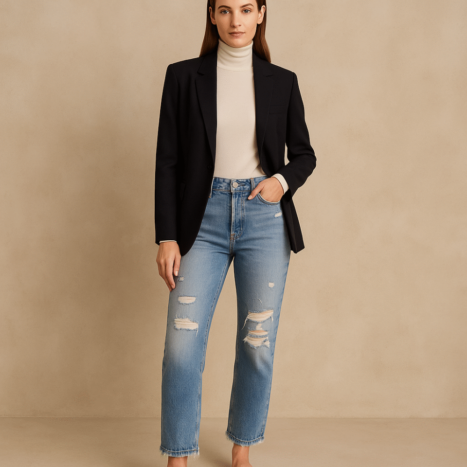 jeans mother superior high waisted hiker hover undone hem, talla 29, lavado on my knees; straight leg, tiro alto, rotos en rodillas y dobladillo deshilachado original