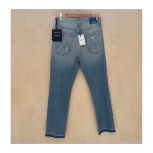 jeans mother superior high waisted hiker hover undone hem, talla 29, lavado on my knees; straight leg, tiro alto, rotos en rodillas y dobladillo deshilachado original