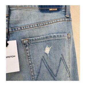 jeans mother superior high waisted hiker hover undone hem, talla 29, lavado on my knees; straight leg, tiro alto, rotos en rodillas y dobladillo deshilachado original
