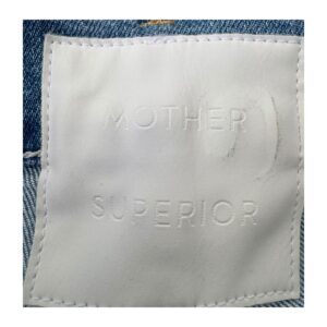 jeans mother superior high waisted hiker hover undone hem, talla 29, lavado on my knees; straight leg, tiro alto, rotos en rodillas y dobladillo deshilachado original