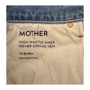 jeans mother superior high waisted hiker hover undone hem, talla 29, lavado on my knees; straight leg, tiro alto, rotos en rodillas y dobladillo deshilachado original