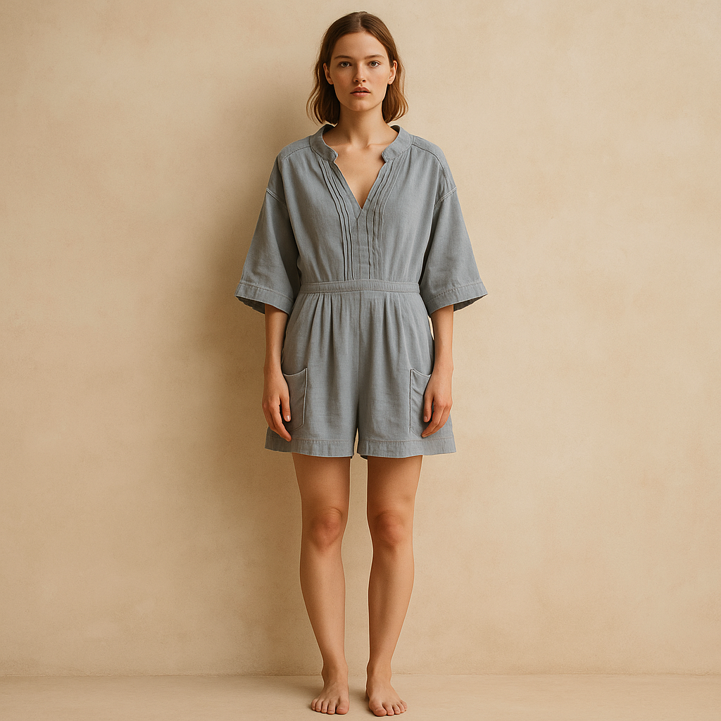 romper gris free people lino lyocell con pliegues y bolsillos oversized