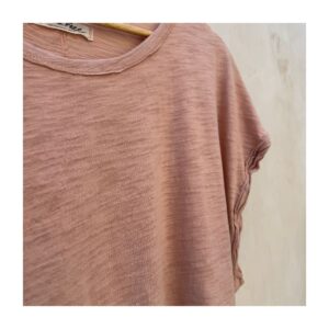 T-shirt You Rock de Free People color durazno, corte crop relajado y costuras visibles, talla S, ropa usada, de segunda mano