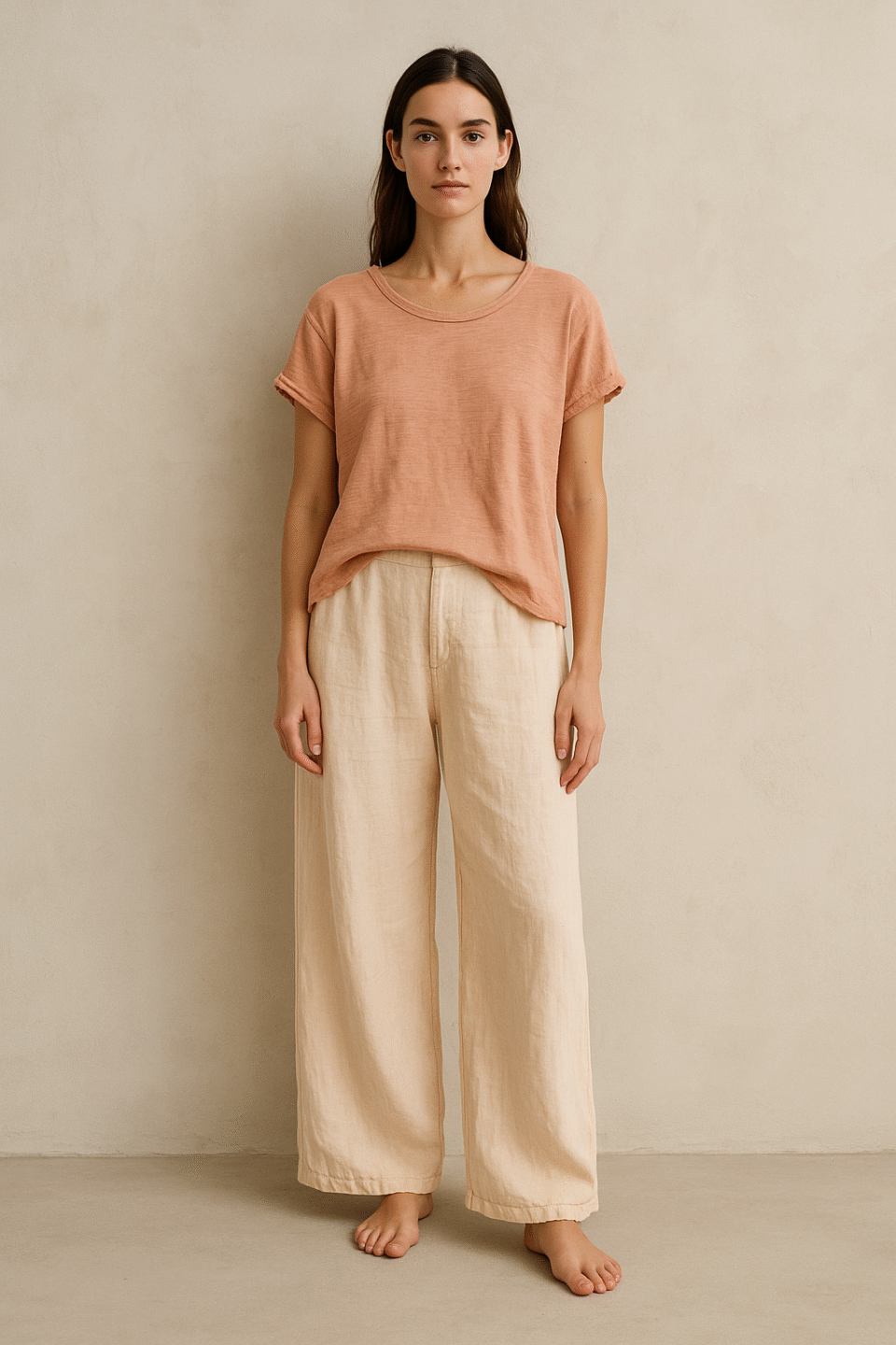 T-shirt You Rock de Free People color durazno, corte crop relajado y costuras visibles, talla S, ropa usada, de segunda mano