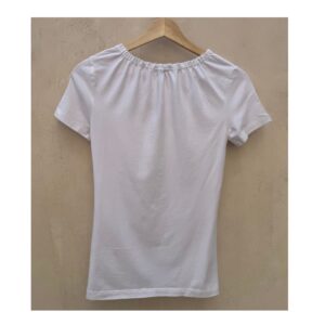 top blanco de algodón pima de segunda manocon fruncido central y escote en v, talla s, theory,ropa usada