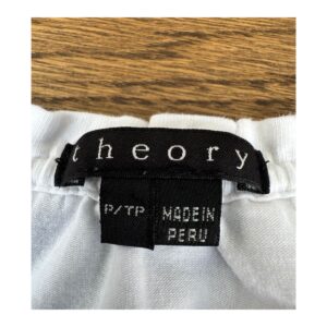 top blanco de algodón pima de segunda manocon fruncido central y escote en v, talla s, theory,ropa usada