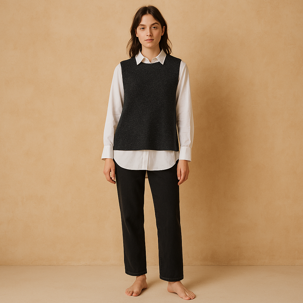 nwt vest cupcakes and cashmere negro brillante sin mangas tejido metálico