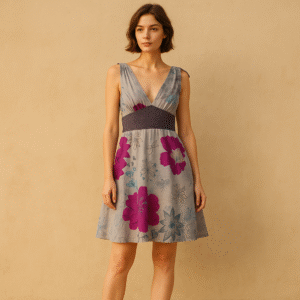 Vestido Free People con bordado gris y estampado floral tipo pincelada en algodón.