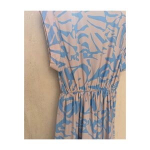 Vestido maxi azul mediterráneo en azul bebe y beige y vuelo amplio talla S. Marca Sofia made in Italy