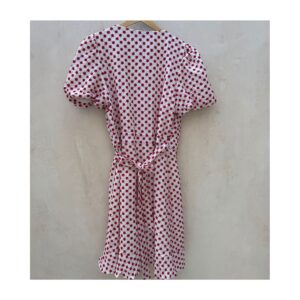 vestido de segunda mano, wrap blanco con bordado floral rojo y mangas abullonadas Draper James, talla L. Ropa usada