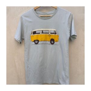 Camiseta Wituka algodón orgánico, color pistache pastel con estampado vintage VW T1. estilo retro