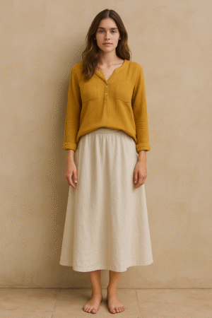 Blusa de 100% algodón en color mostaza y talla large. Estilo boho chic