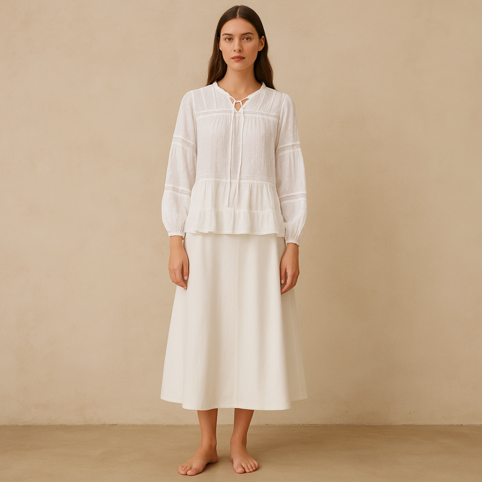 Blusa romántica blanca Loft talla XS. Estilo cottagecore.