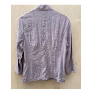 JJapanese Vintage Mandarin Collar Blusa de lino lila de marca asiática vintage talla M con preuso y curada por Amelie, dark academia, light academia