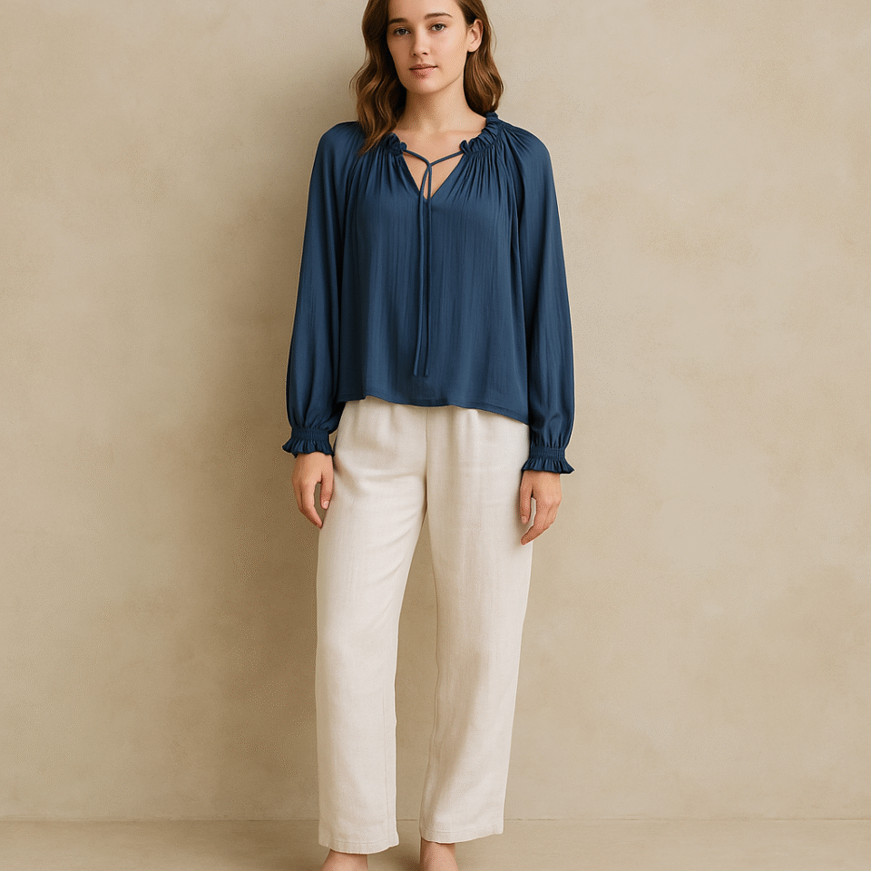 Blusa formal marca current air azul de segunda mano curada por Amelie