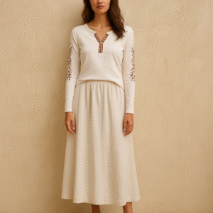 Camiseta blanca con bordado artesanal marca sundance, talla S. Estilo boho chic