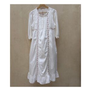 Camisón vintage de korea del sur, blanco con bordado artesanal
