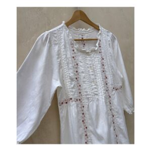 Camisón vintage de korea del sur, blanco con bordado artesanal