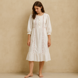 Camisón vintage de korea del sur, blanco con bordado artesanal