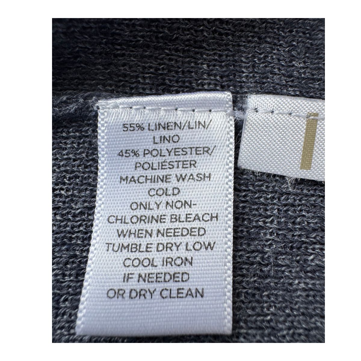 Cardigan Loft en azul indigo con mezcla de 55% lino, talla L y estilo minimalista ideal para armario cápsula