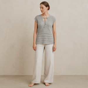 Chaleco Kinross punto artesanal en 100% algodón premium. Estilo coastal grandma