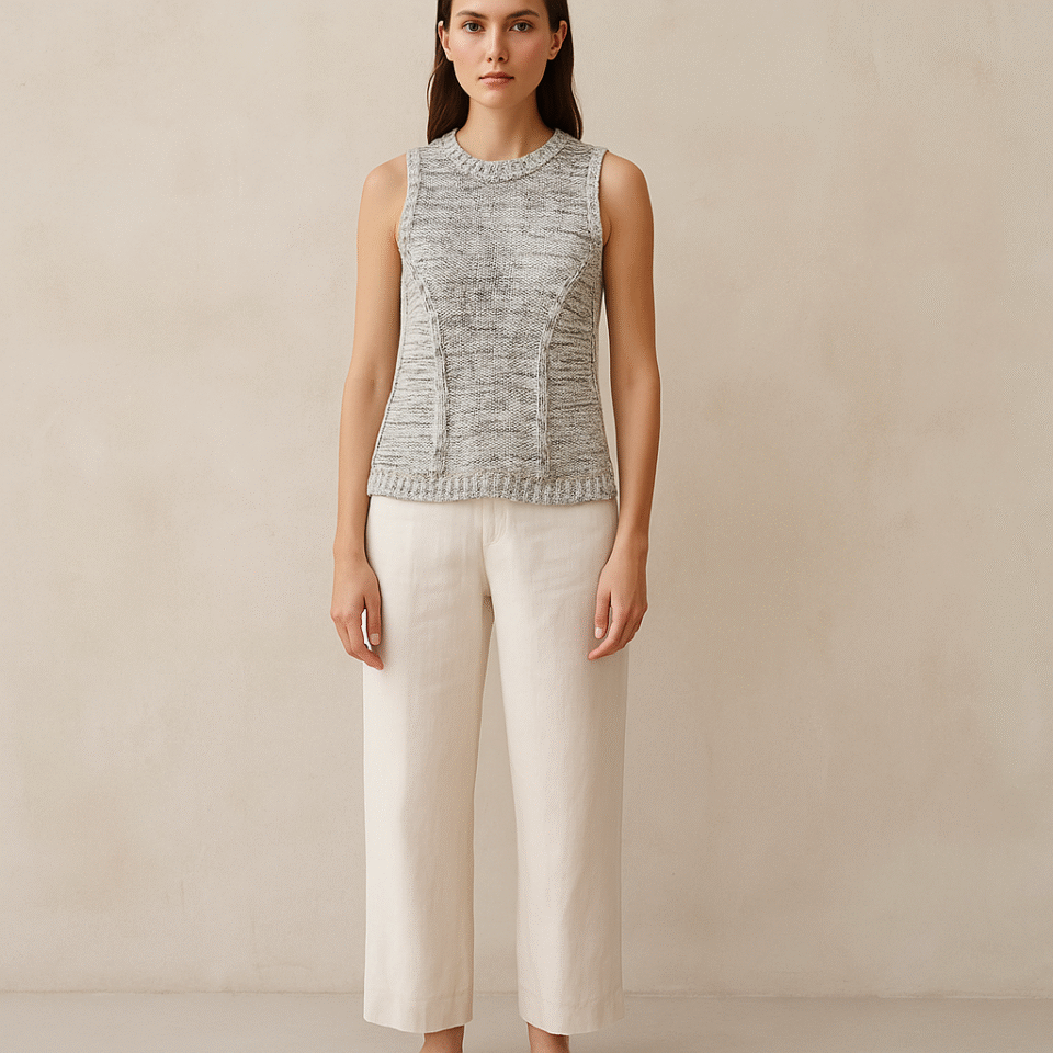 Chaleco de punto de segunda mano premium, curado por Amelie. Marca Loft, estilo boho chic y talla XXS