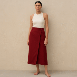Falda midi de lino terracota ASOS envolvente en talla 8. De segunda mano premium. Preloved