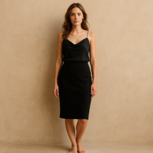 falda negra de lana vintage marca st. john. estilo old money, lujo silencioso. Talla 10