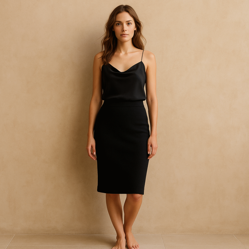 falda negra de lana vintage marca st. john. estilo old money, lujo silencioso. Talla 10