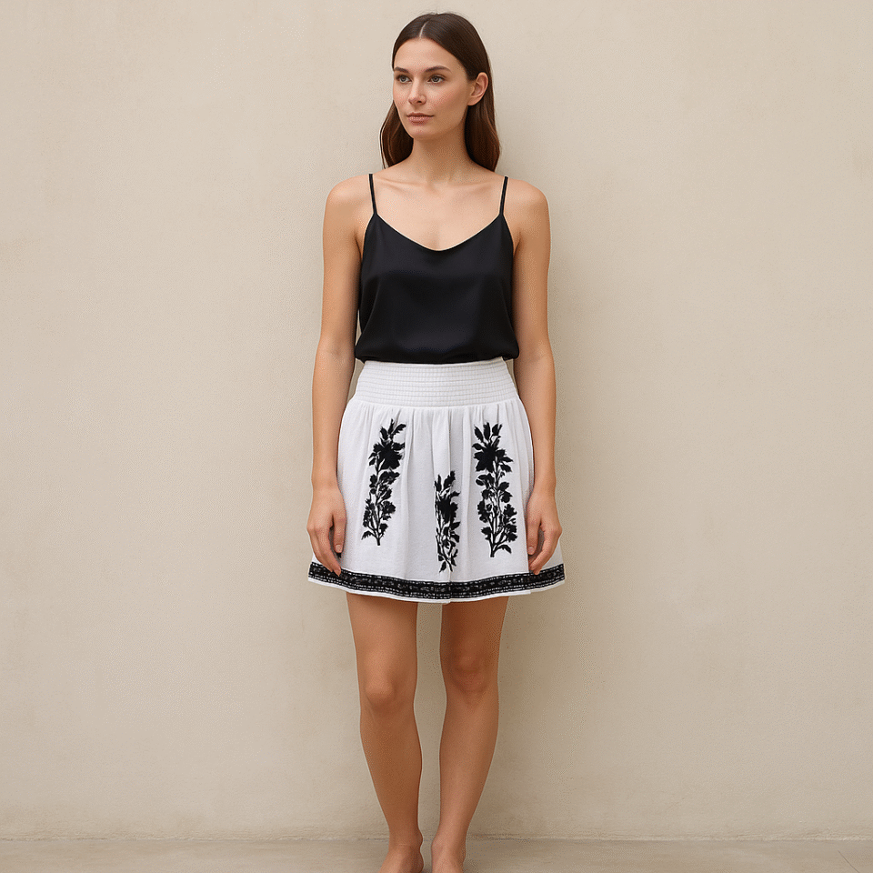J.Crew Embroidered Gauze Skirt: falda de gasa con bordados artesanales confeccionada en 100% algodón. Talla S y estilo boho chic
