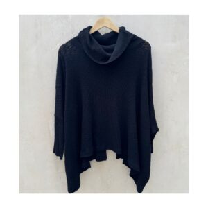 Pullover World Traveler negro de Free People Beach con cuello alto y espalda abierta, talla S.