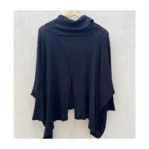 Pullover World Traveler negro de Free People Beach con cuello alto y espalda abierta, talla S.