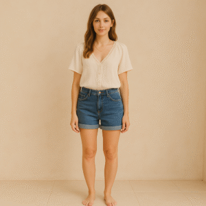 short de mezclilla azul de segunda mano jcrew modelo roll-up talla 29 con dobladillo