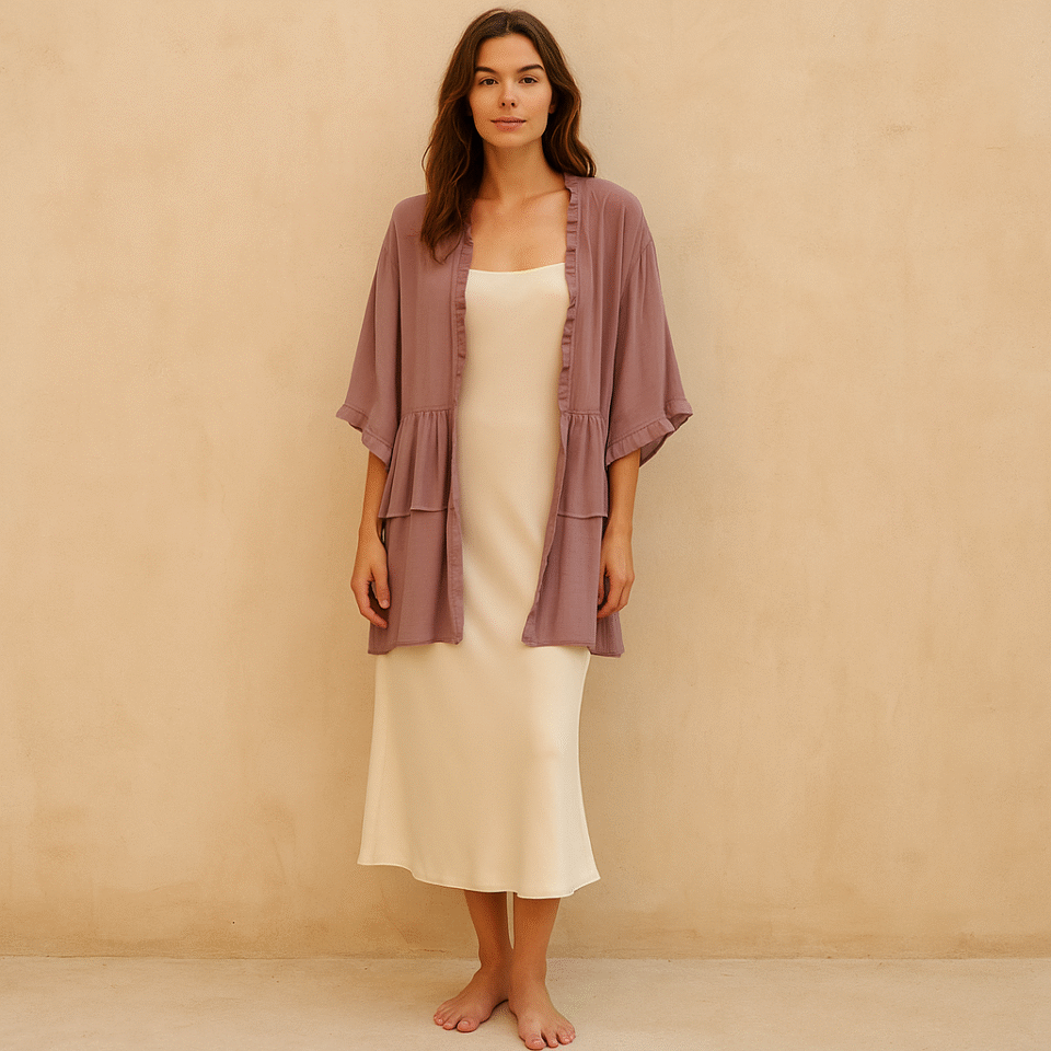 Kimono malva oversized marca Easel. Estilo boho chic y romántico. Talla S