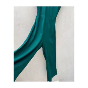Mono largo verde esmeralda de Reformation con silueta palazzo, mangas abullonadas y espalda descubierta con lazada, talla 4. segunda mano