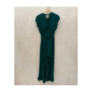 Mono largo verde esmeralda de Reformation con silueta palazzo, mangas abullonadas y espalda descubierta con lazada, talla 4. segunda mano