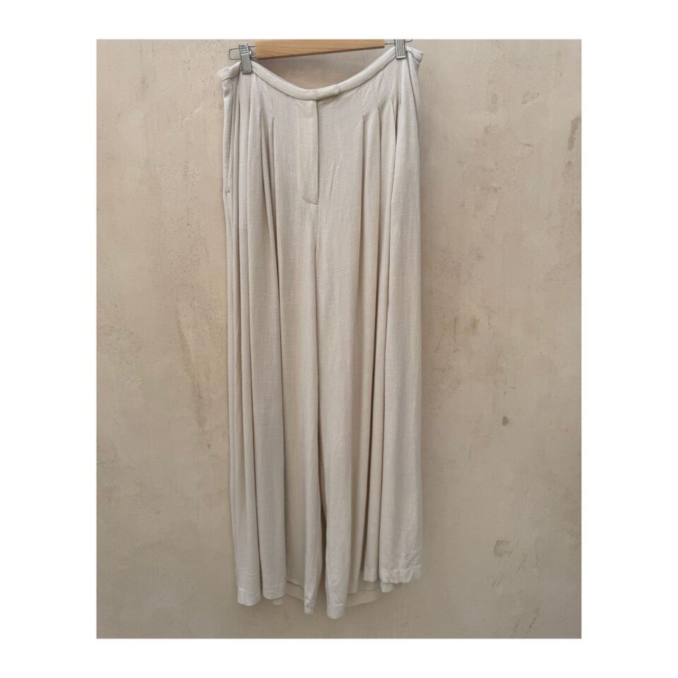 Pantalones palazzo color crema en mezcla de lino, talla L y estilo coastal chic