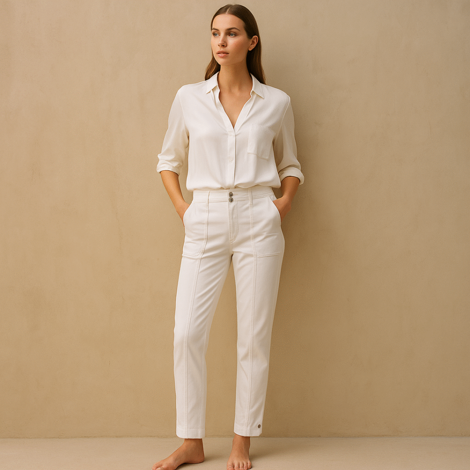 Pantalón straight crop WHBM, En talla 2 y color blanco estilo coastal chic