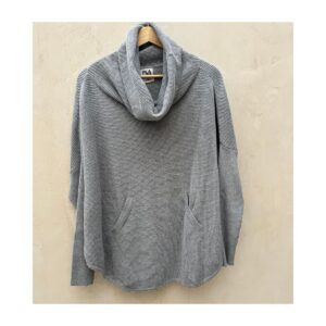 Pullover Planet by Lauren G gris ceniza OS, tejido waffle de algodón pima peruano con cowl neck y bolsillos simulados. de segunda mano curado por Amelie