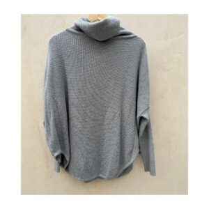 Pullover Planet by Lauren G gris ceniza OS, tejido waffle de algodón pima peruano con cowl neck y bolsillos simulados. de segunda mano curado por Amelie