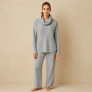 Pullover Planet by Lauren G gris ceniza OS, tejido waffle de algodón pima peruano con cowl neck y bolsillos simulados. de segunda mano curado por Amelie