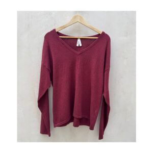 Pullover Pact de segunda mano color burgundy de algodón orgánico, manga larga y escote en V, talla M, hecho en India. Ropa usada